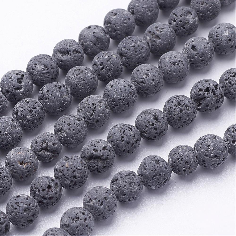 Lava Stone Black 8mm Round Natural Unwaxed 39cm St Approx 48 beads